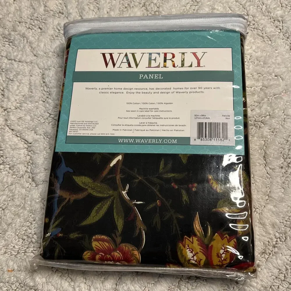 Waverly Felicite Noir Black Floral Window Panel or Material 100% Cotton 50